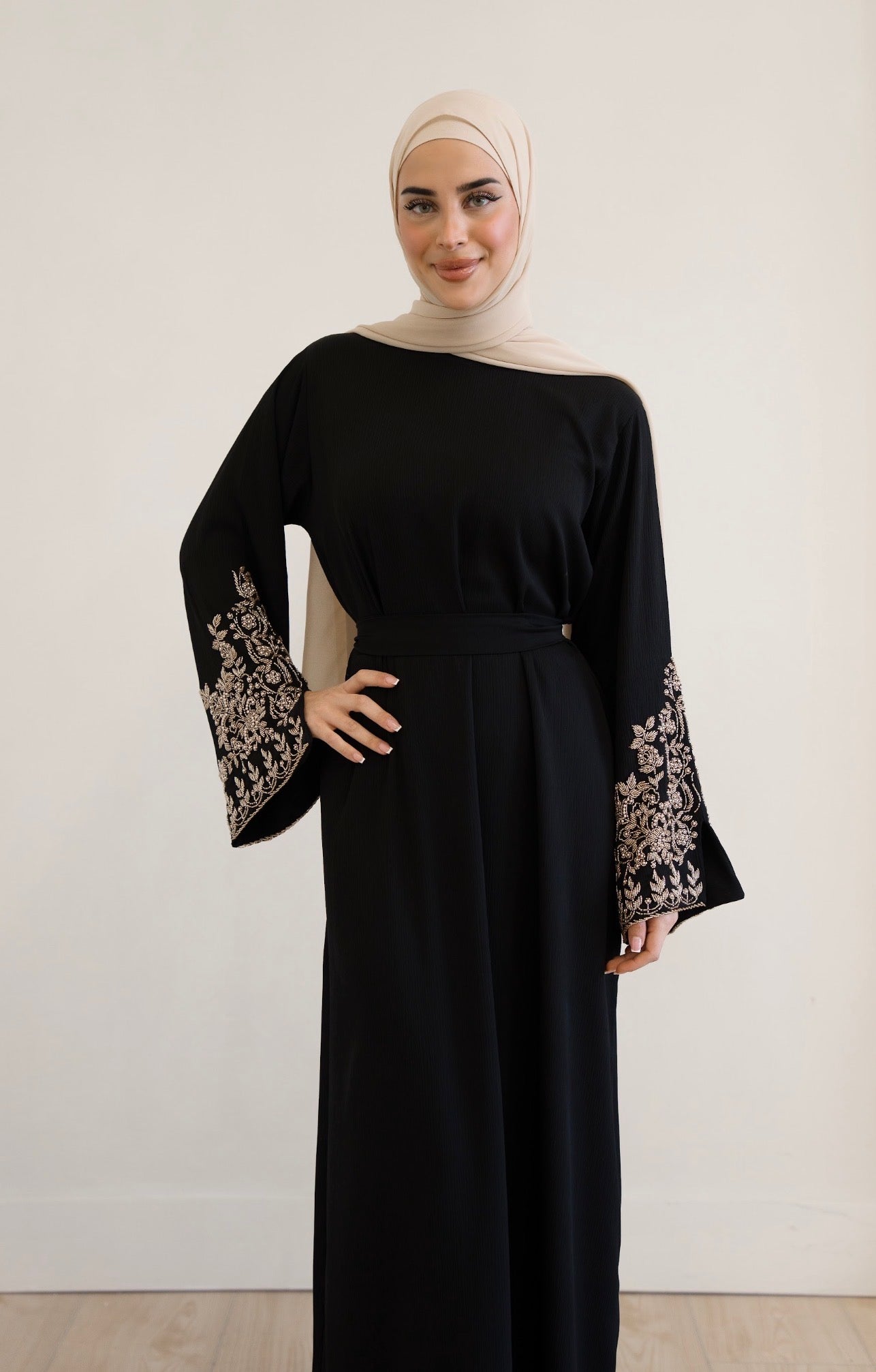 Yara Beaded Abaya-Black