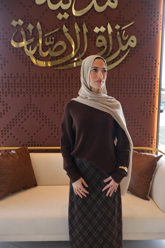 Plaid Wool Skirt-Brown