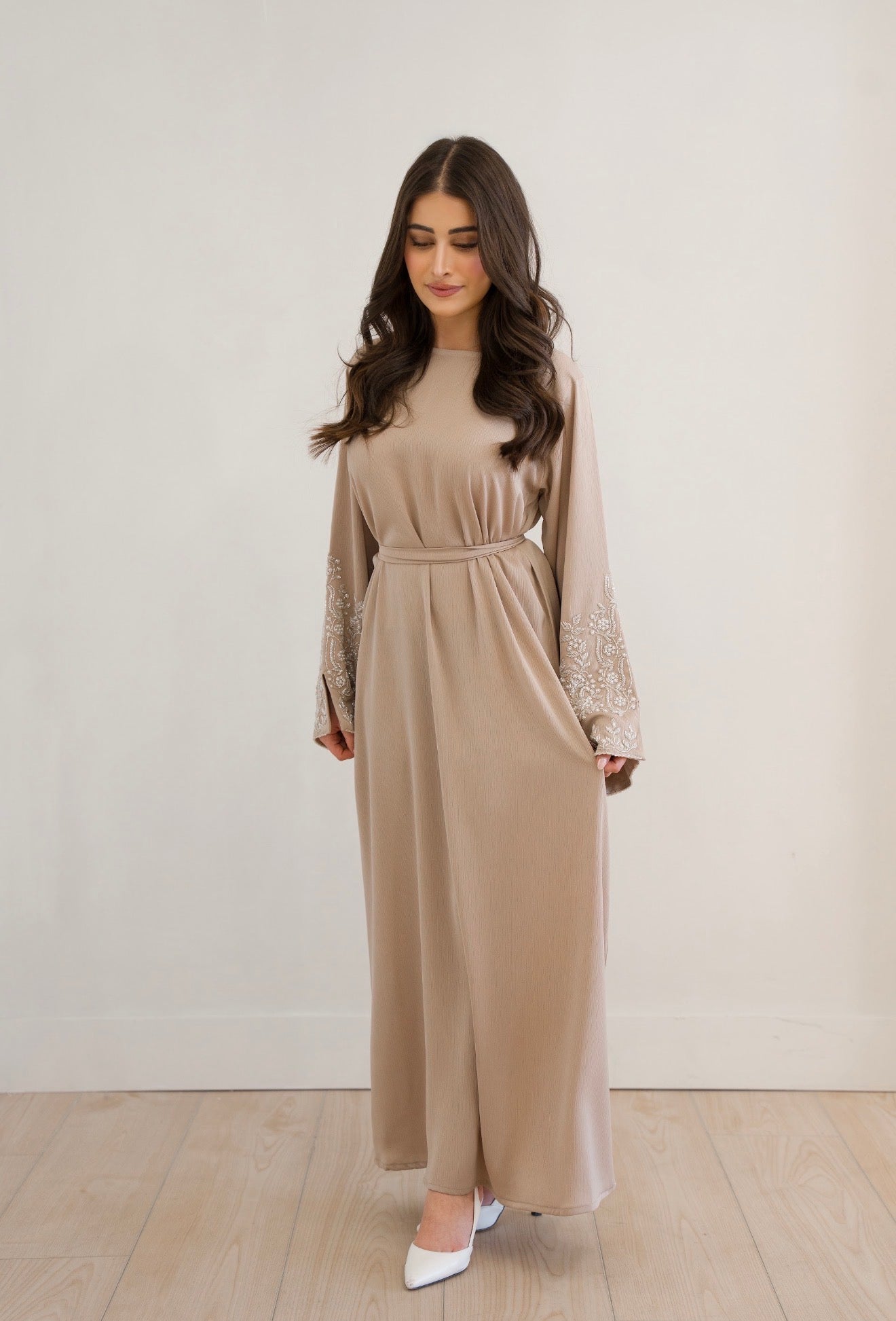 Yara Beaded Abaya-Beige