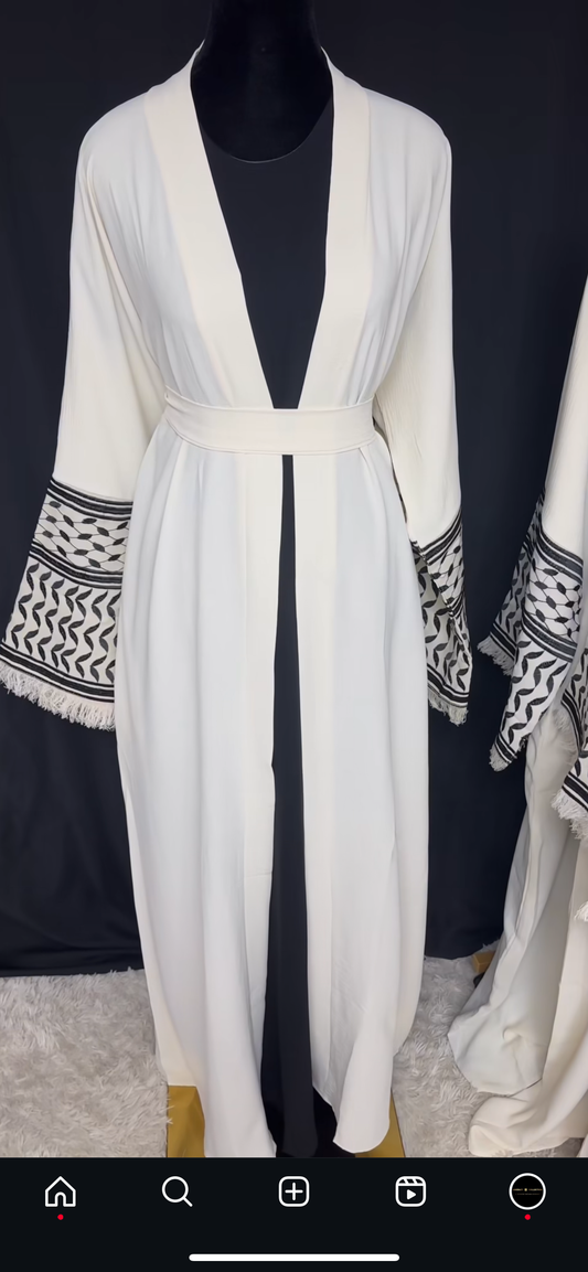 Beige with black Keffiyeh Embroidery