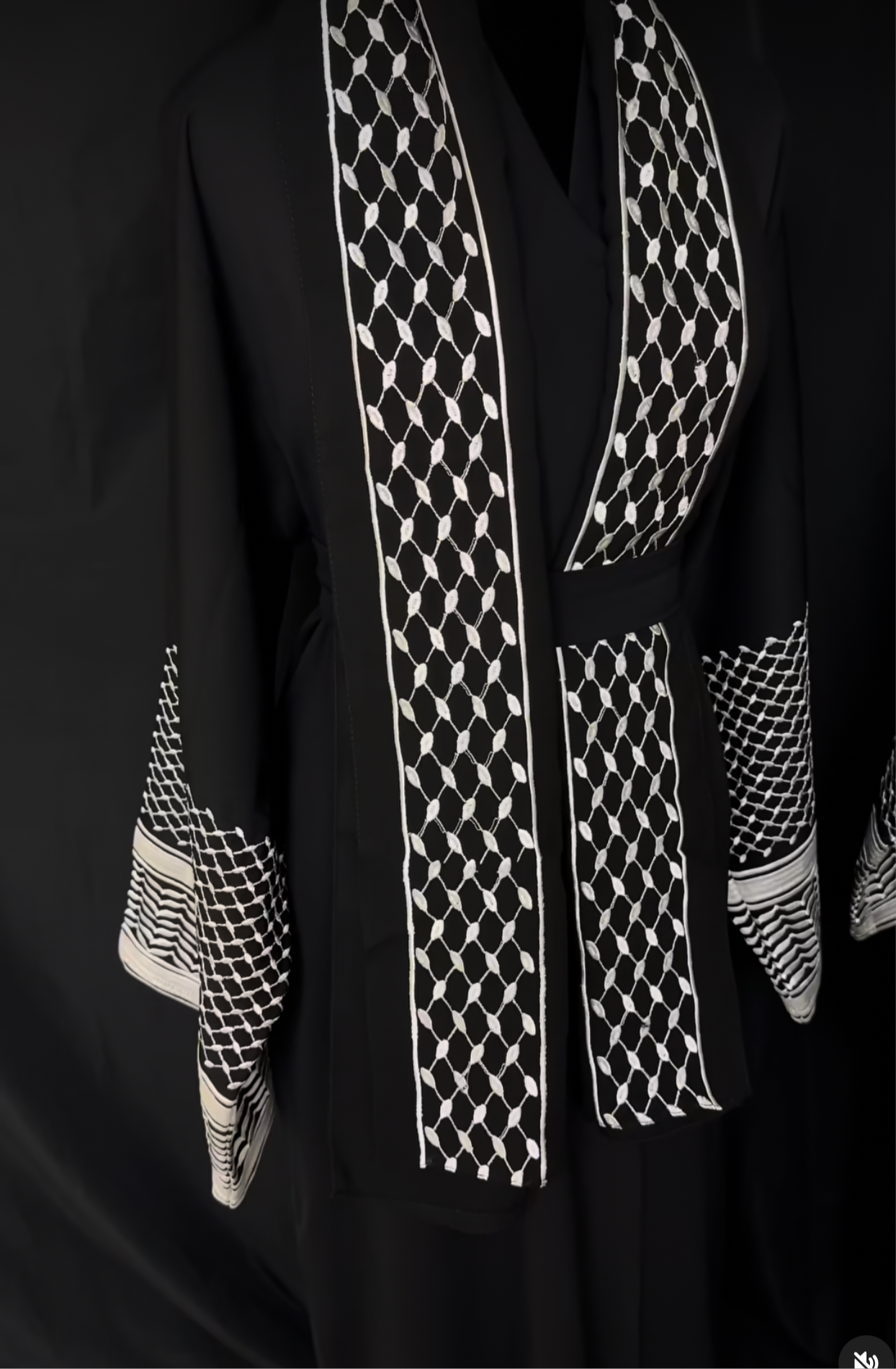 Black Keffiyeh Zoom Fabric Abaya