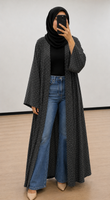 Polka dot open abaya- Faded Black