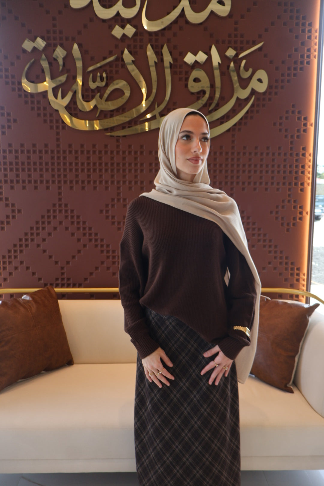 Plaid Wool Skirt-Brown