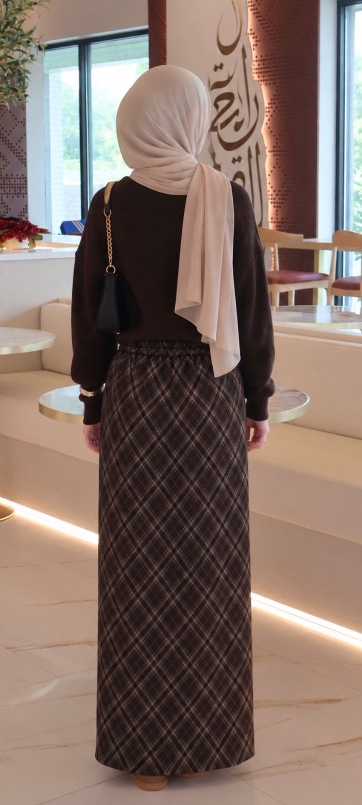 Plaid Wool Skirt-Brown