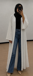 Polka dot open abaya- White