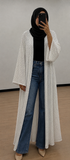 Polka dot open abaya- White