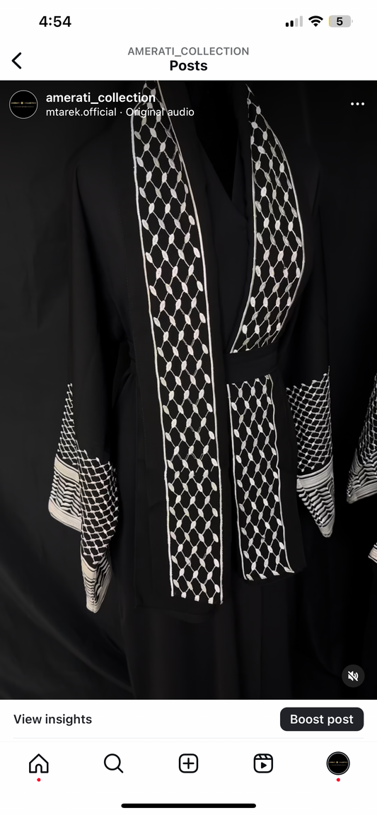 Black Keffiyeh Zoom Fabric Abaya